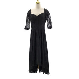 FORMAL SZ 16 2X Plus black beaded embroidered lace up maxi dress NEW B135